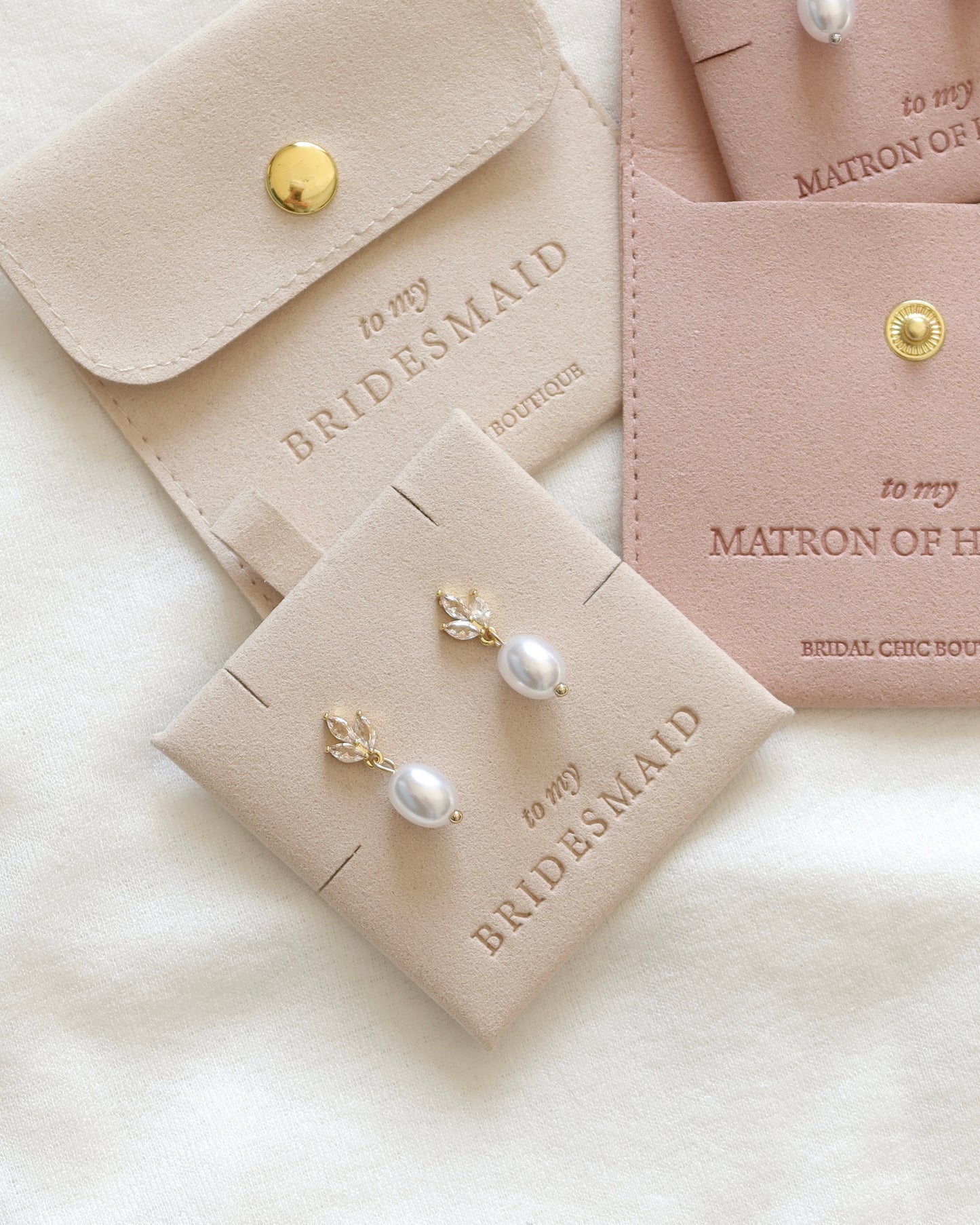 Bridesmaid Pearl Drop Earrings 18K Gold Plated