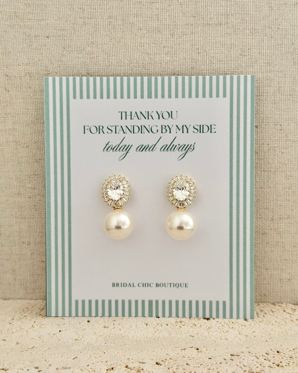 Oval Crystal & Pearl Earrings for Bridal Party