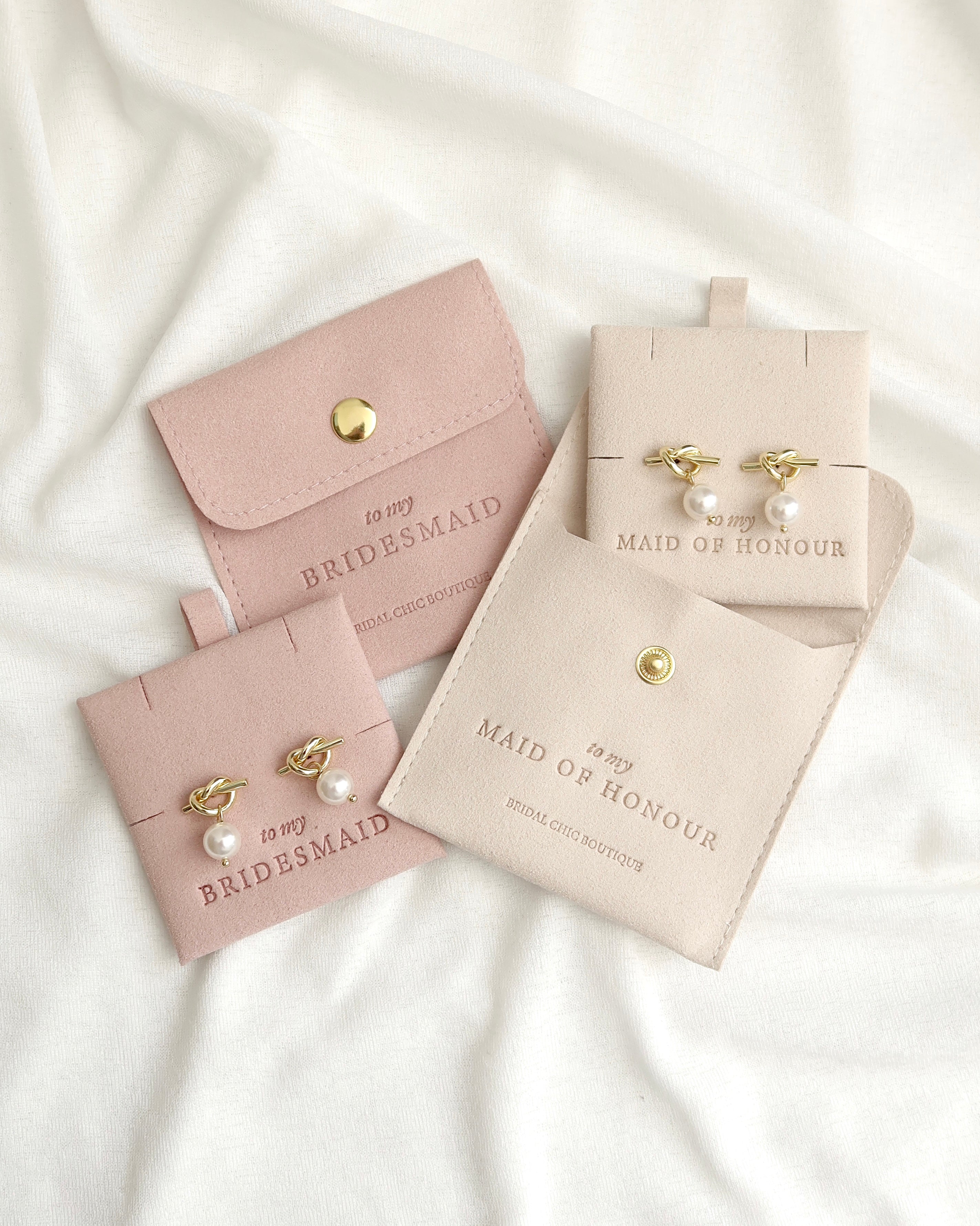 Bridesmaid Knot Pearl Earrings 18K