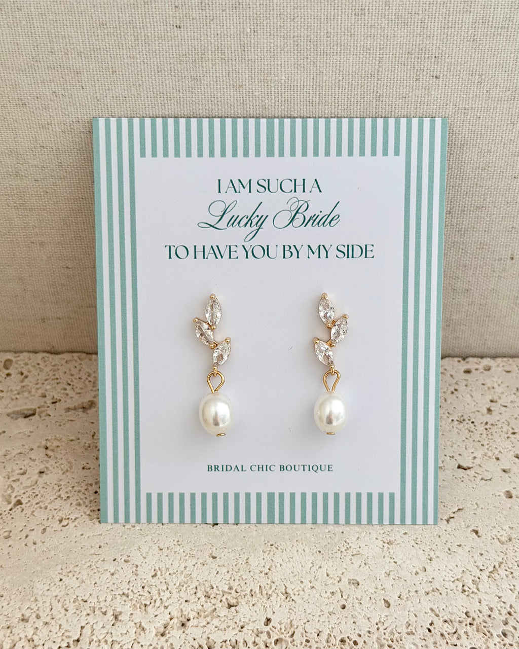 Leaf Pearl Drop Earrings Bridal Party
