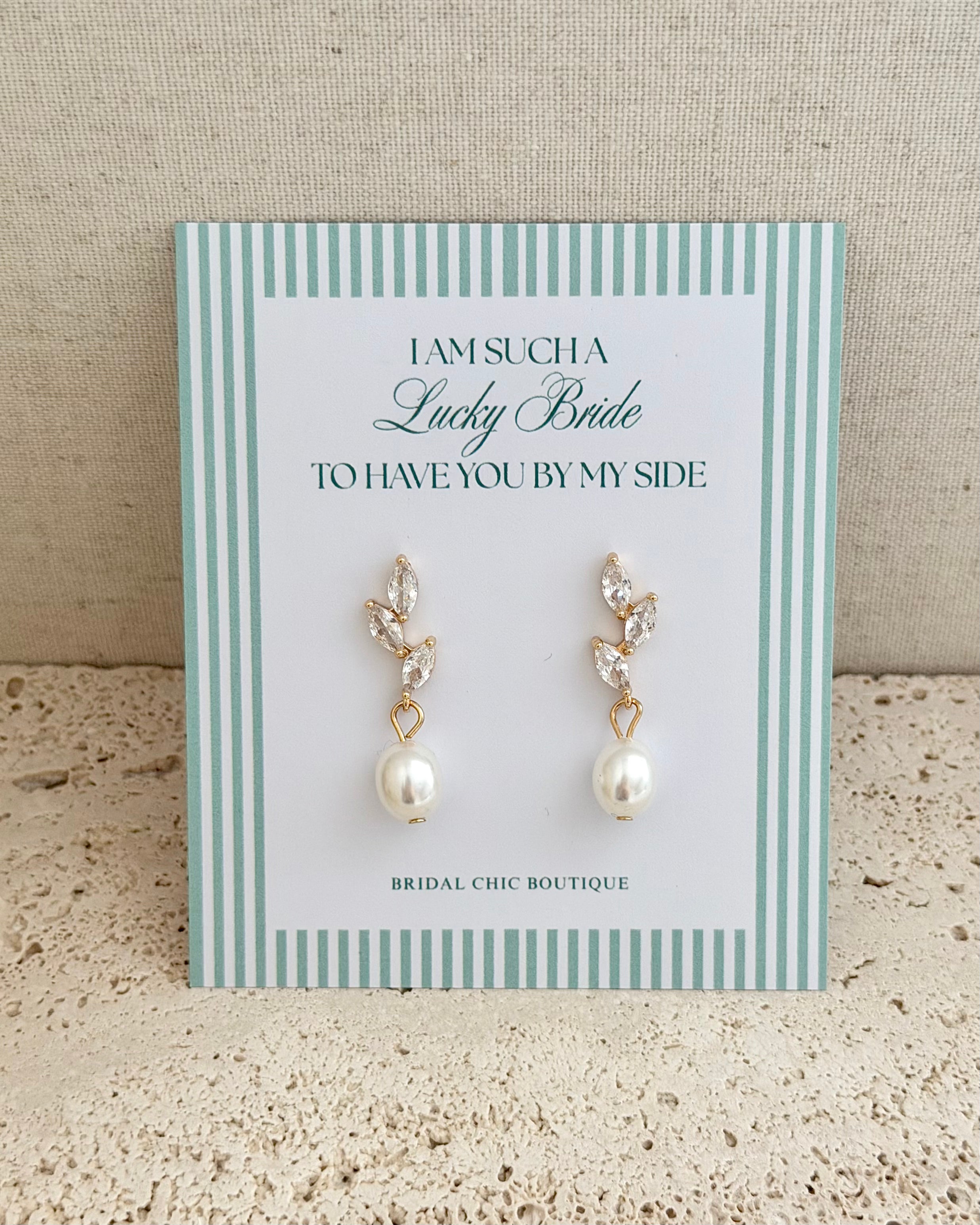 Leaf Pearl Drop Earrings Bridal Party