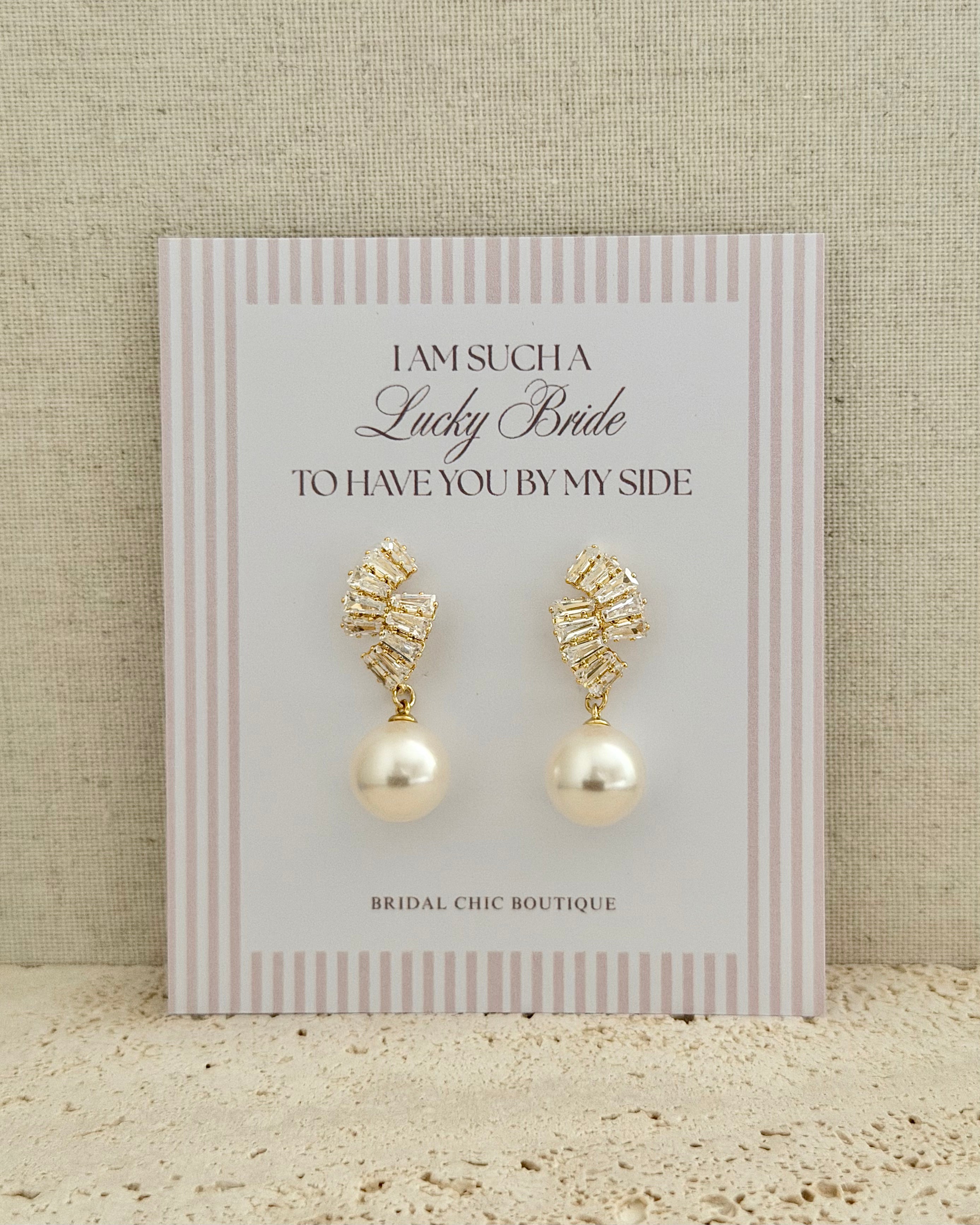 Baguette Perl Drop Earrings for Bridal Party