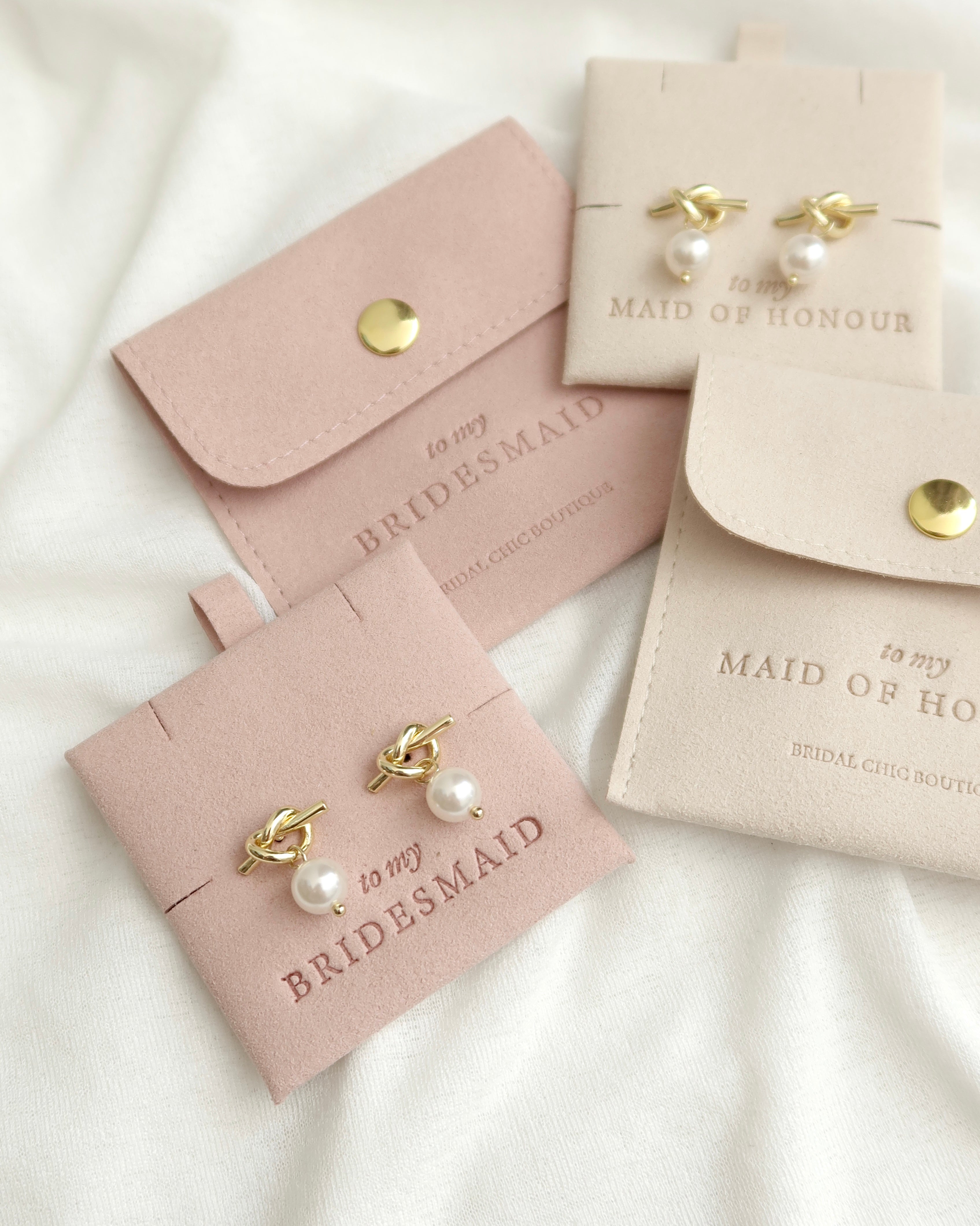 Bridesmaid Knot Pearl Earrings 18K