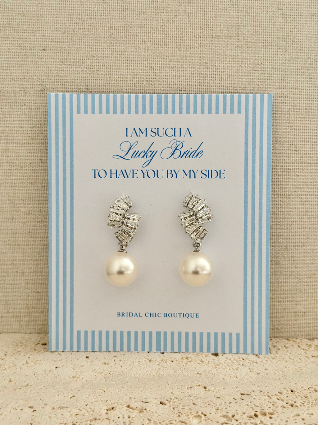 Baguette Perl Drop Earrings for Bridal Party