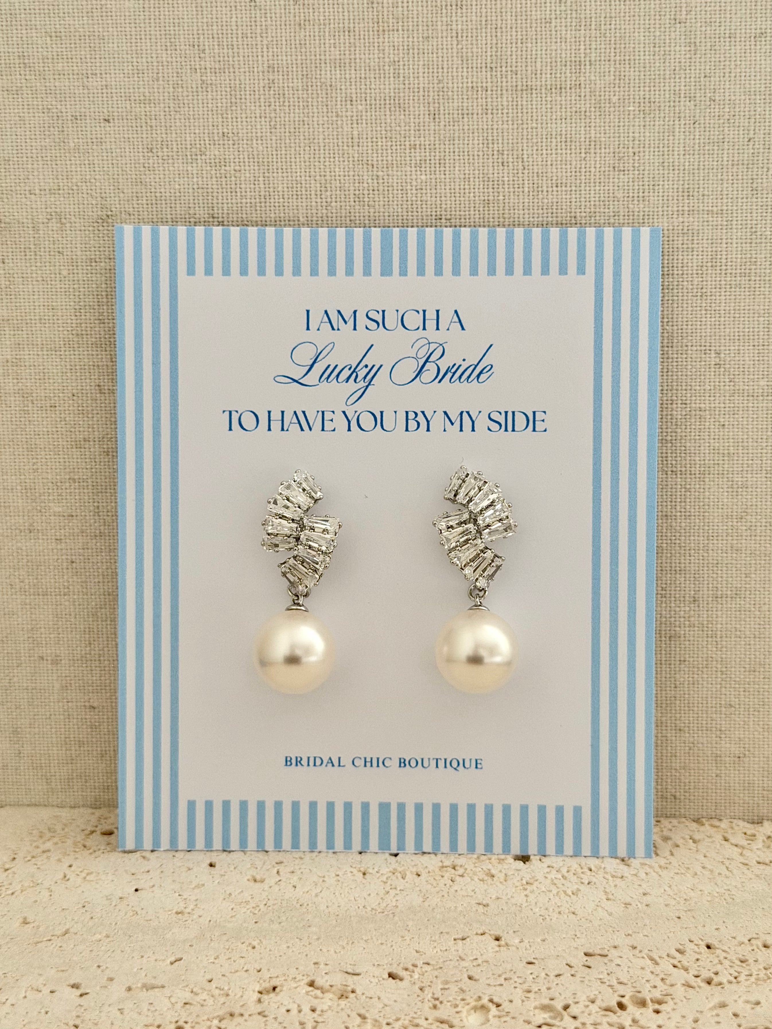 Baguette Perl Drop Earrings for Bridal Party