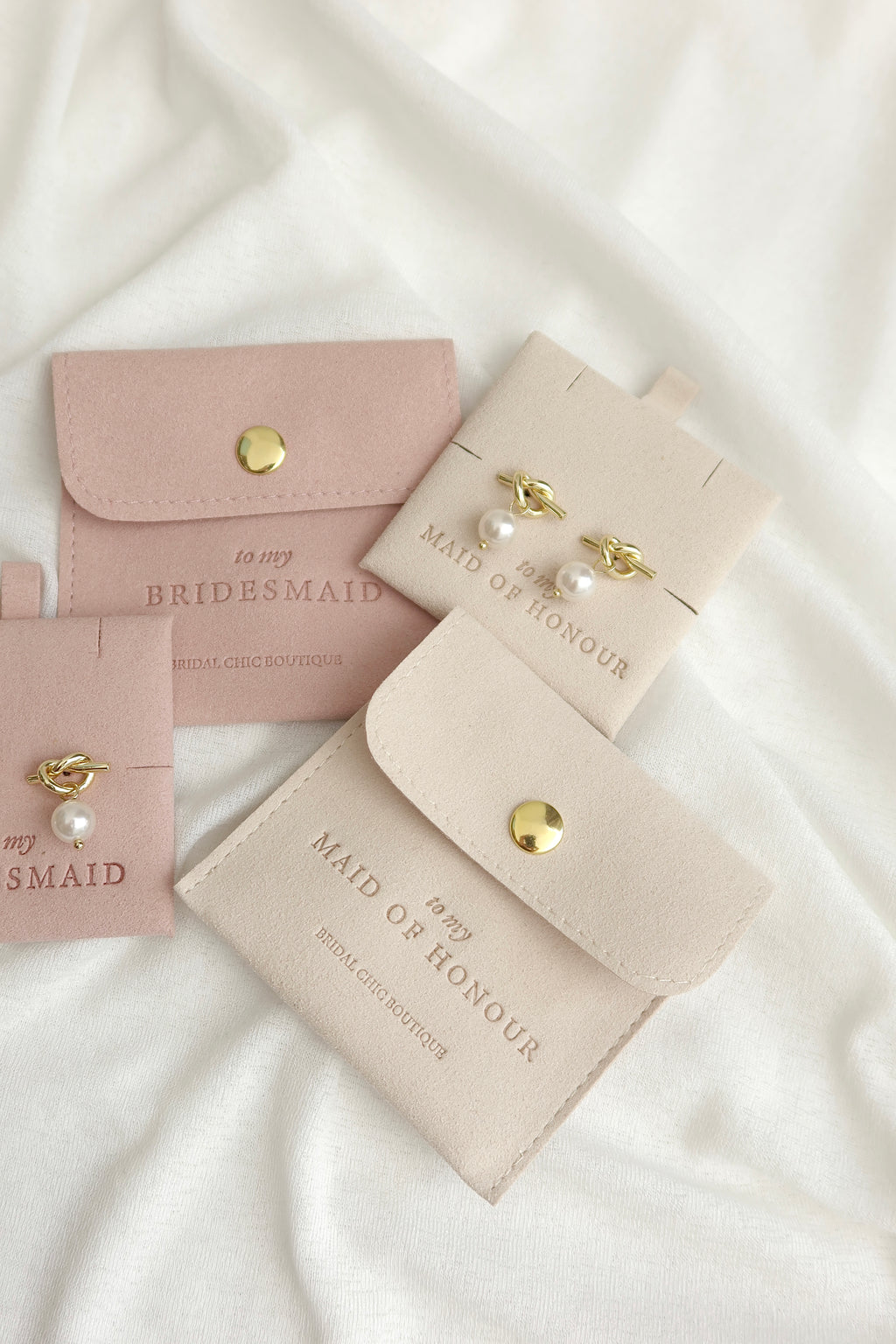 Bridesmaid Knot Pearl Earrings 18K