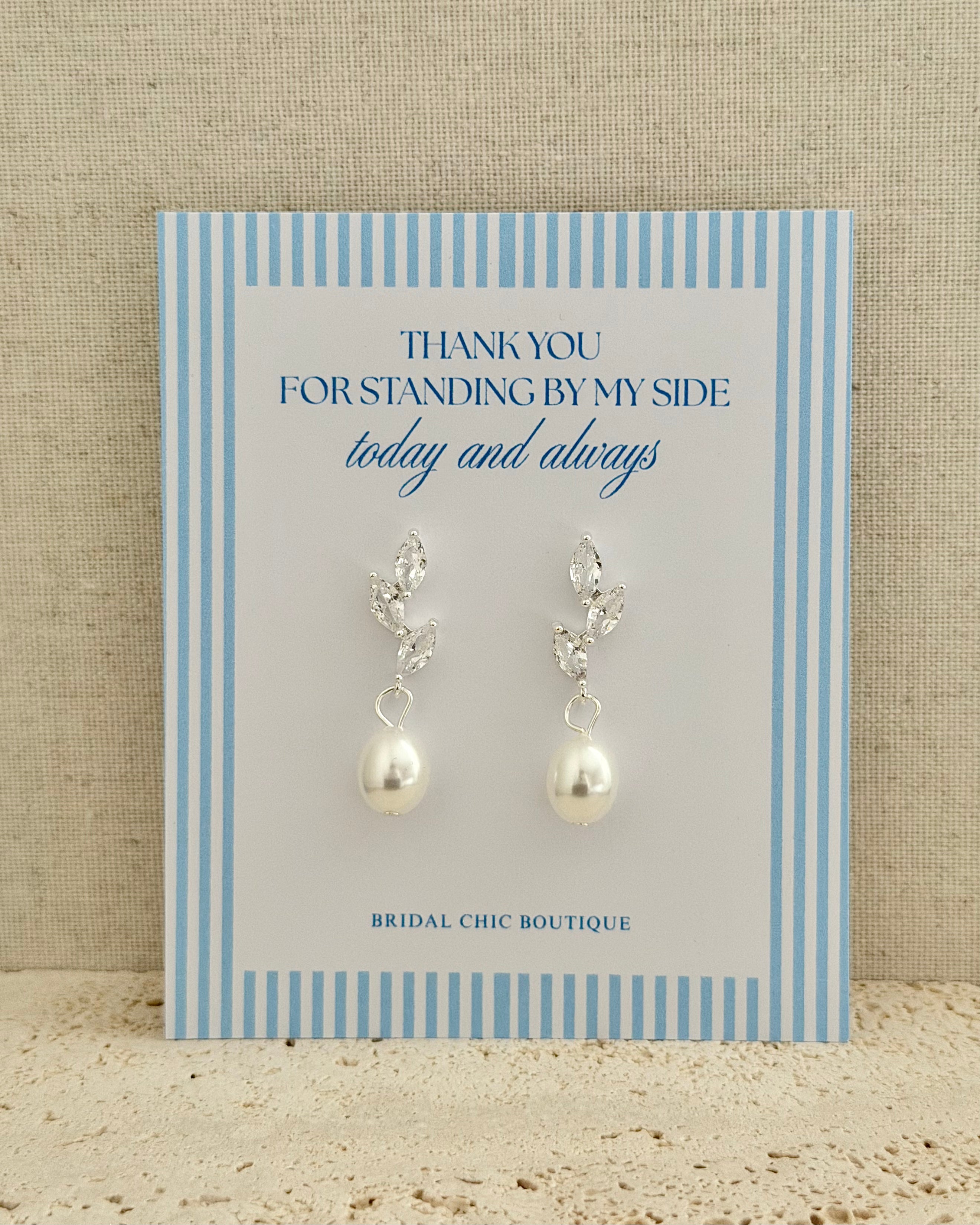 Leaf Pearl Drop Earrings Bridal Party