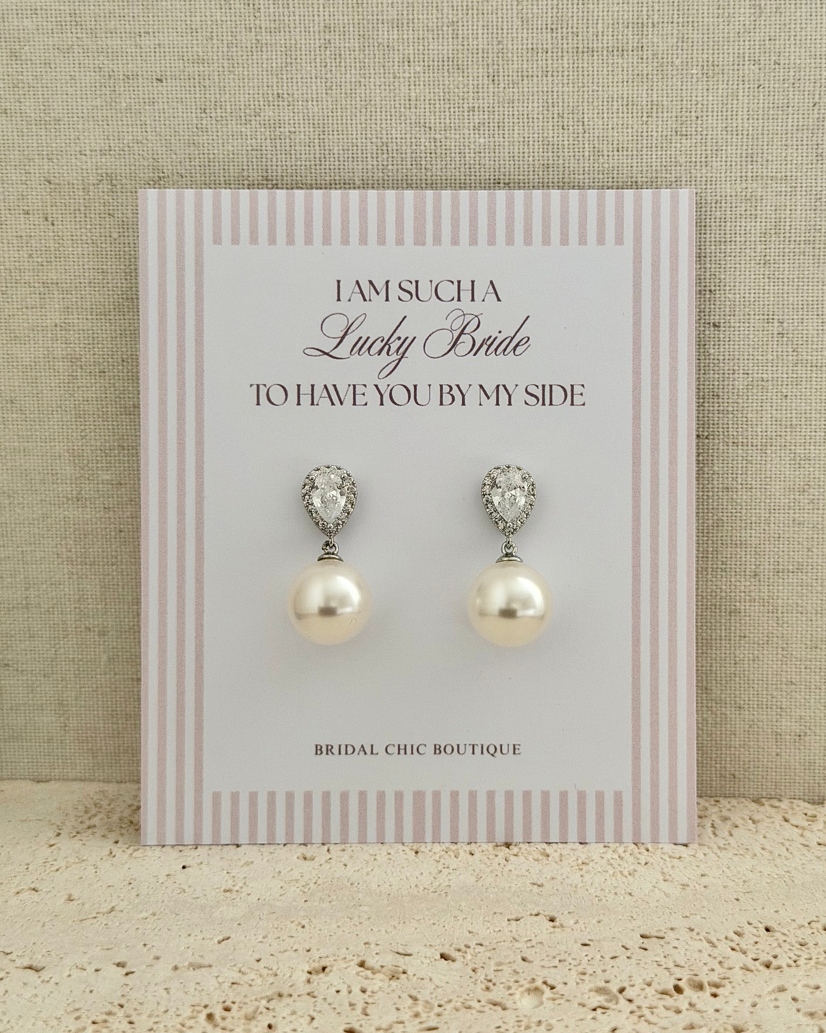 Teardrop Crystal & Pearl Bridesmaid Earrings