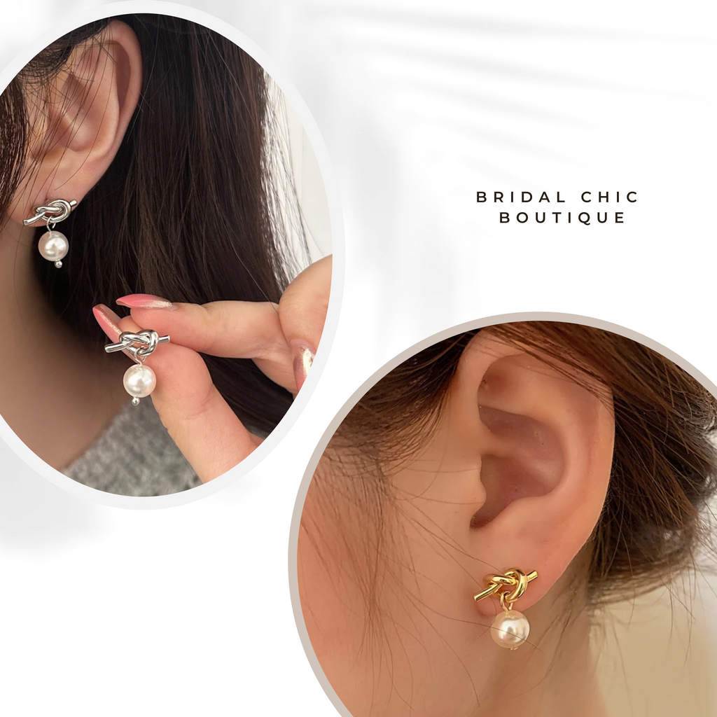 Bridesmaid Knot Pearl Earrings 18K