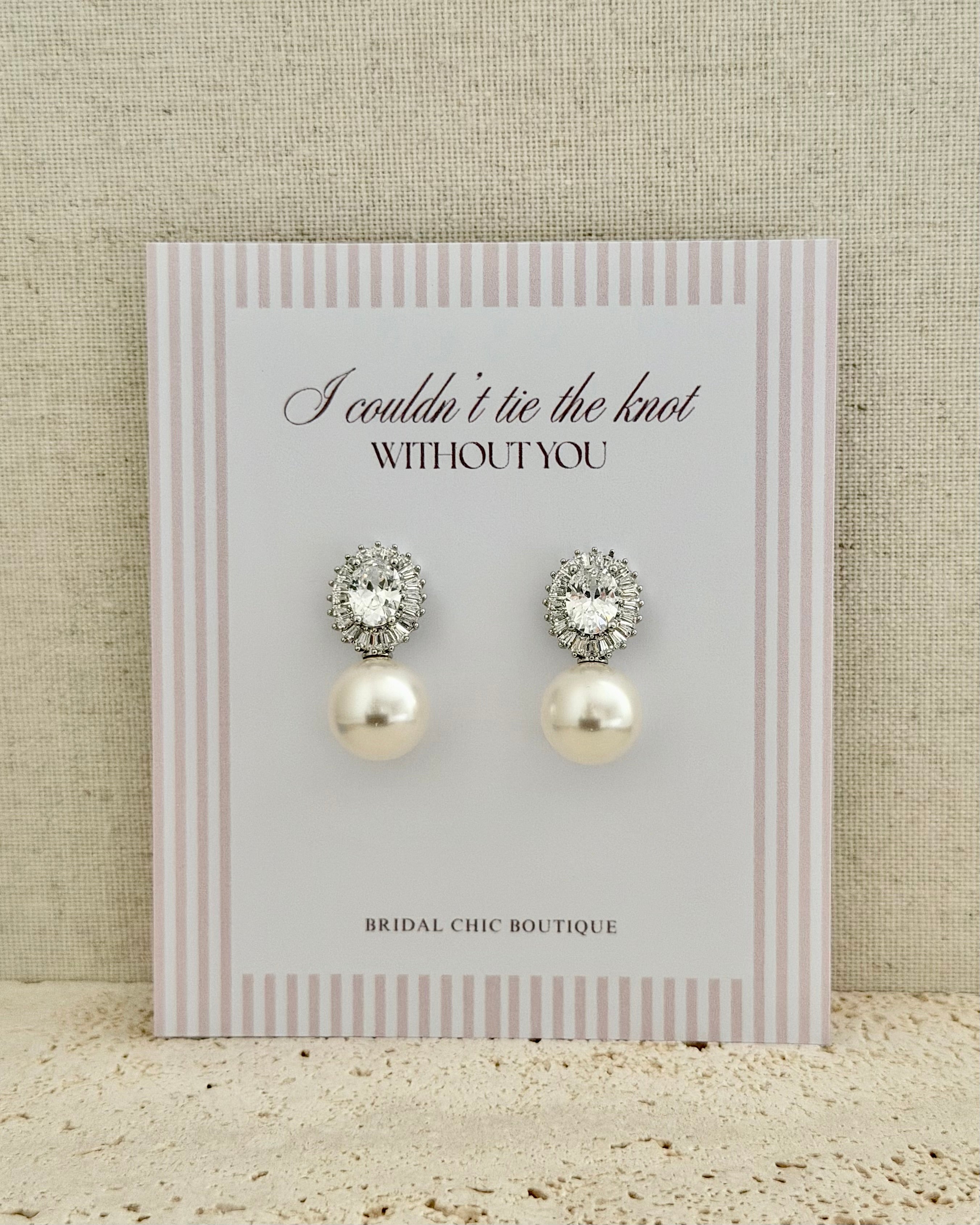 Oval Crystal & Pearl Earrings for Bridal Party
