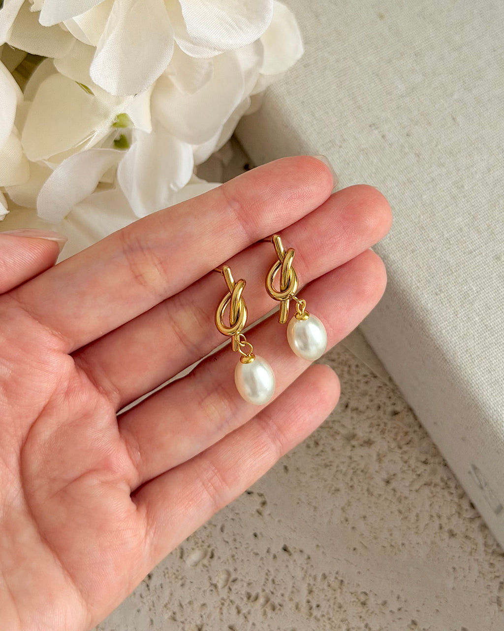 Pearl Knot Earrings 18K Gold Plated
